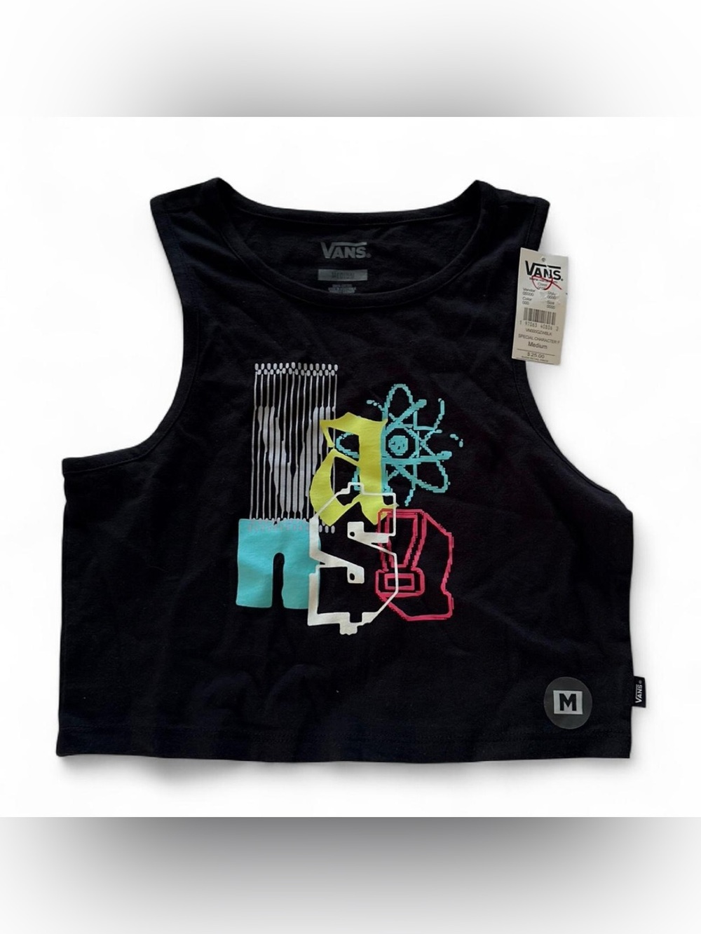 NWT Vans' Black Graphic Crop Tank Top - Neon Multi Print